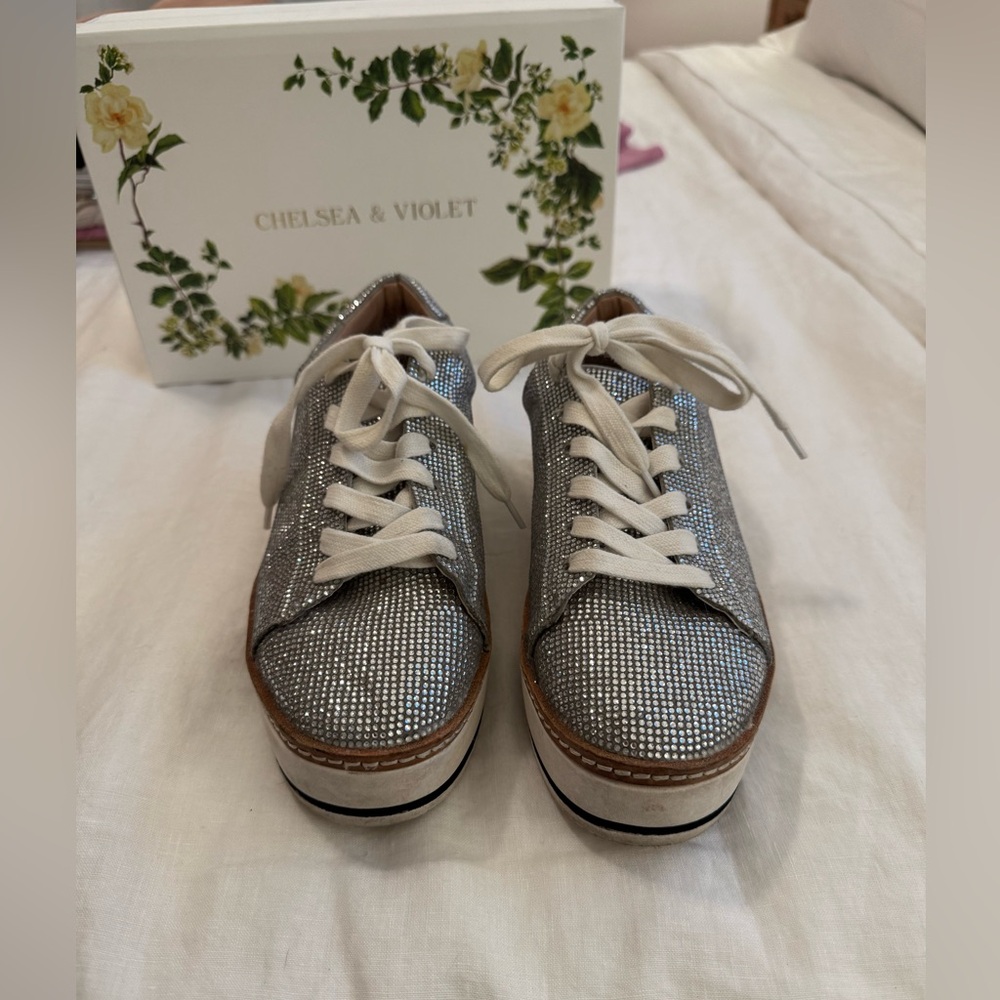 Chelsea & Violet Silver Rhinestone Minie Sneakers - Size 8.5